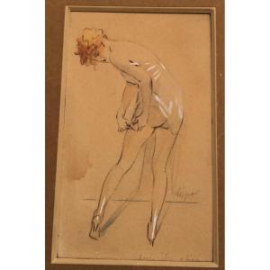 René PREJELAN 1877-1968 Jeune femme dans l'intimité Dessin et gouache  Art Deco 1920 curiosa