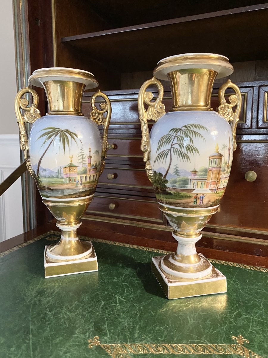 Pair Of Empire Period Vases In Paris Porcelain