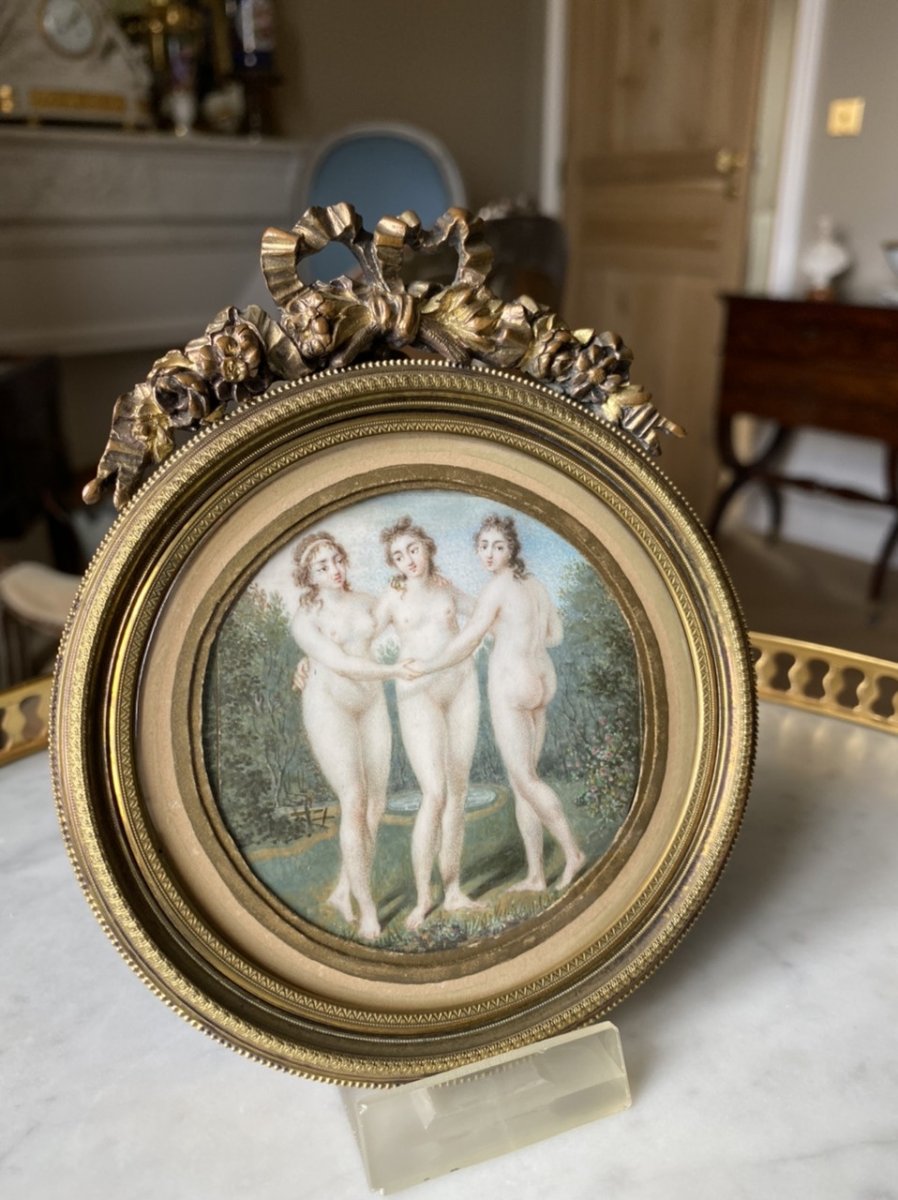 Miniature On Ivory From The Beginning Of The XIXth Representing The Three Graces.-photo-5