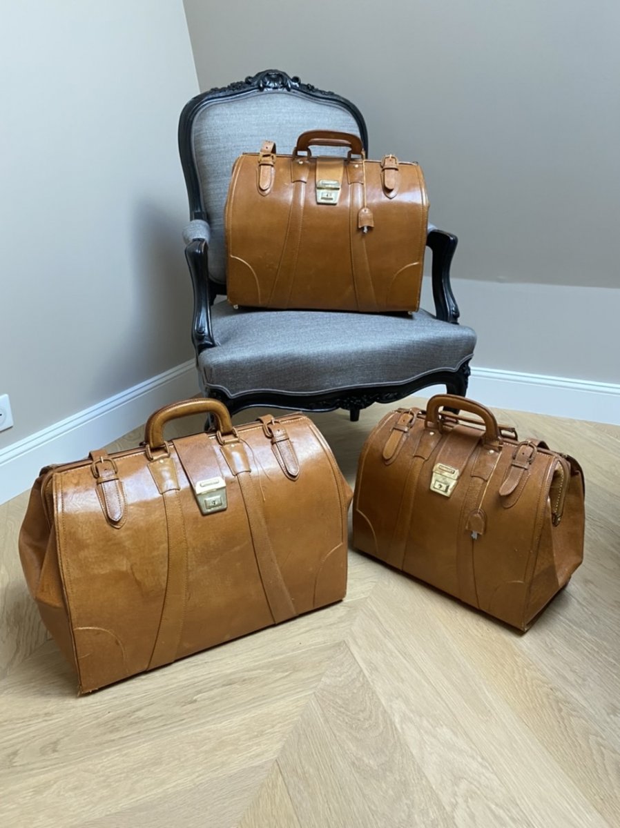 Ensemble De Trois Valises Gigogne En Cuir Fauve -photo-2