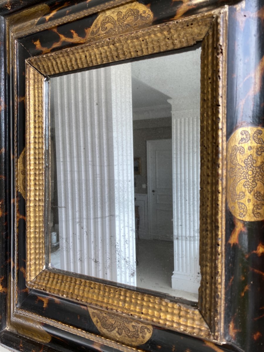 Beautiful Convex Mirror In Lacquered Wood From The 17th Century-photo-5