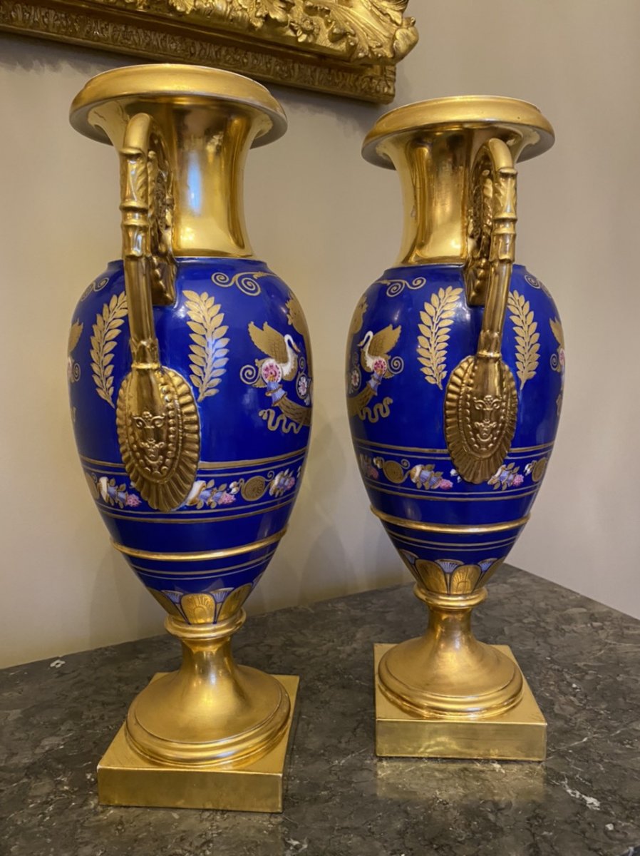 Large Pair Of Paris Porcelain Vases From Empire Period-photo-2