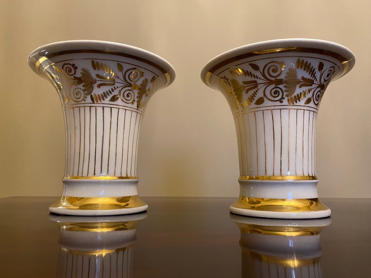 Paire De Vases Cornets En Porcelaine De Paris Estampillée D’époque Empire-photo-4