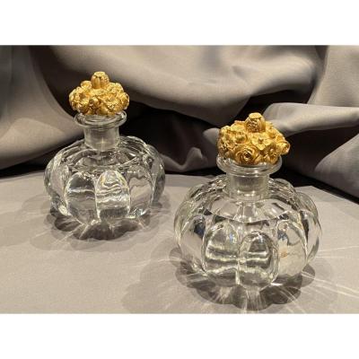 Pair Of Baccarat / Le Creusot Crystal Perfume Bottles