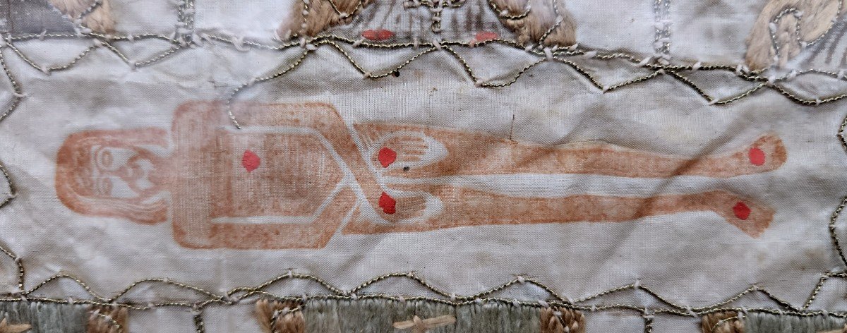 Holy Shroud Of Besançon, Silk Embroidery 18th Century-photo-3