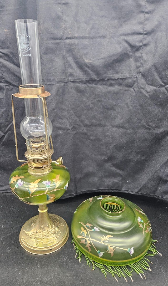 Rare Lampe à Pétrole Art Nouveau En Verre émaillé -photo-2