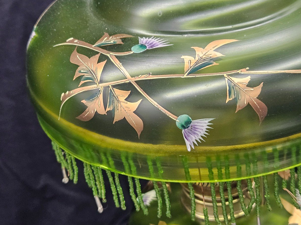 Rare Lampe à Pétrole Art Nouveau En Verre émaillé -photo-6