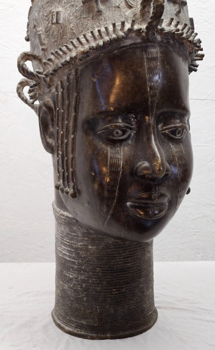 Bénin : Portrait De Reine-mère En Bronze Ife Ethnie Bini / Edo-photo-4