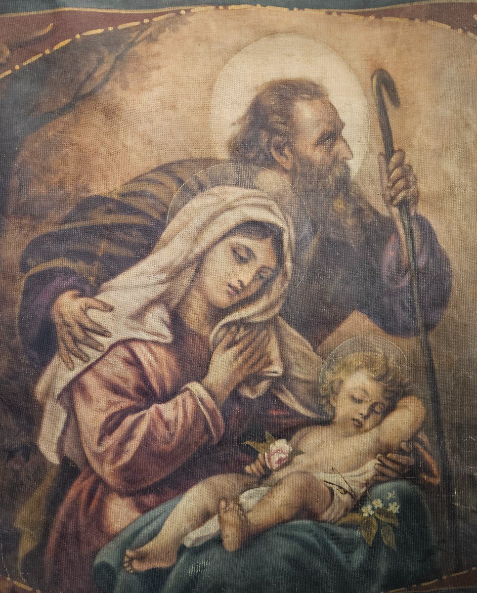 La Sainte Famille : Tenture Peinte De Chapelle 19ème -photo-2