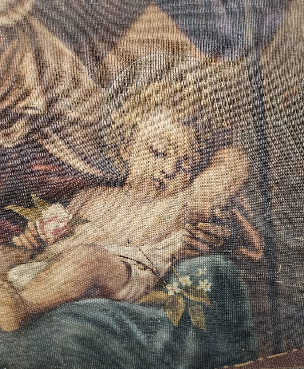 La Sainte Famille : Tenture Peinte De Chapelle 19ème -photo-3