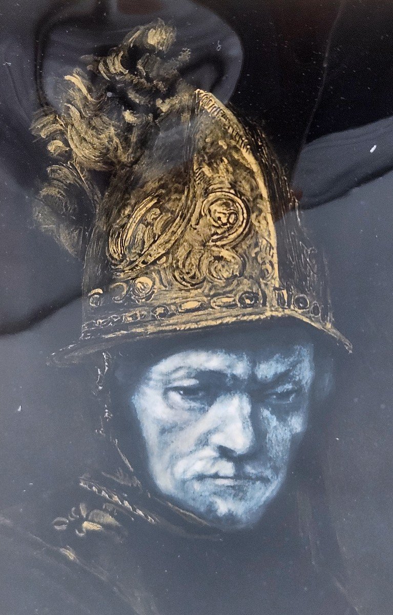 J.sarlandié: The Man With The Golden Helmet After Rembrandt Emaux De Limoges-photo-3