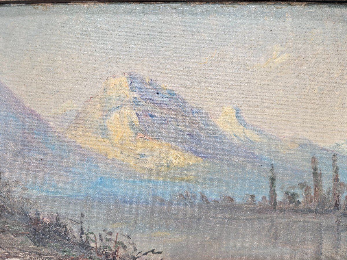 Laurent Bouvier: Oil On Canvas, Isère Valley 19th Century -photo-3