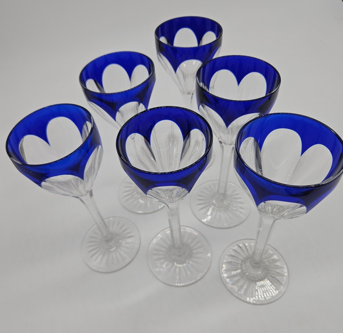 Rare Ensemble Carafe Et 6 Verres A Vin En Cristal Bleu-photo-4