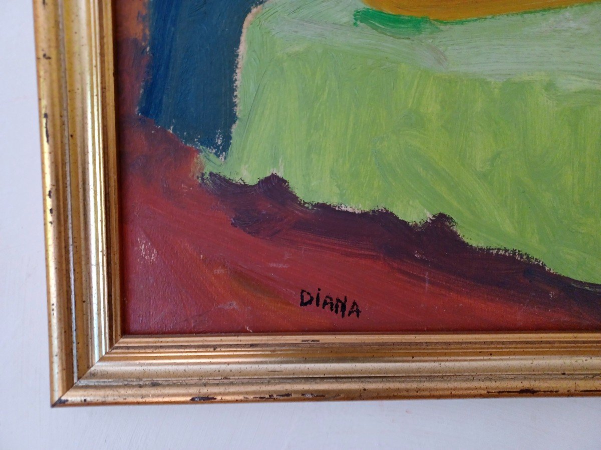 François Diana : l'Atelier Du Peintre, Grande Huile Sur Panneau -photo-3