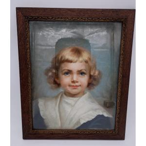 Portrait Au Pastel De Petite Fille, Signé, Daté 1907