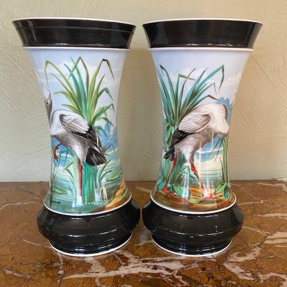 Pair Of Opaline Vases Model "a La Cigogne"-photo-2