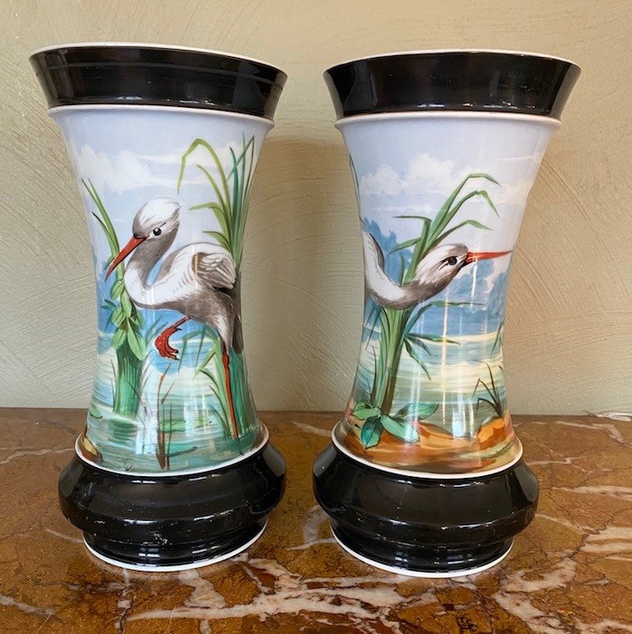 Pair Of Opaline Vases Model "a La Cigogne"