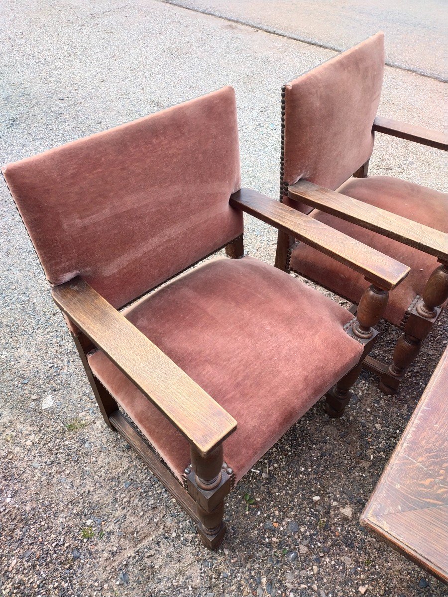 Grande Table De Château Avec 14 Fauteuils Année 1920 Parquet Chêne L:  4m50 X  L : 1m60-photo-4