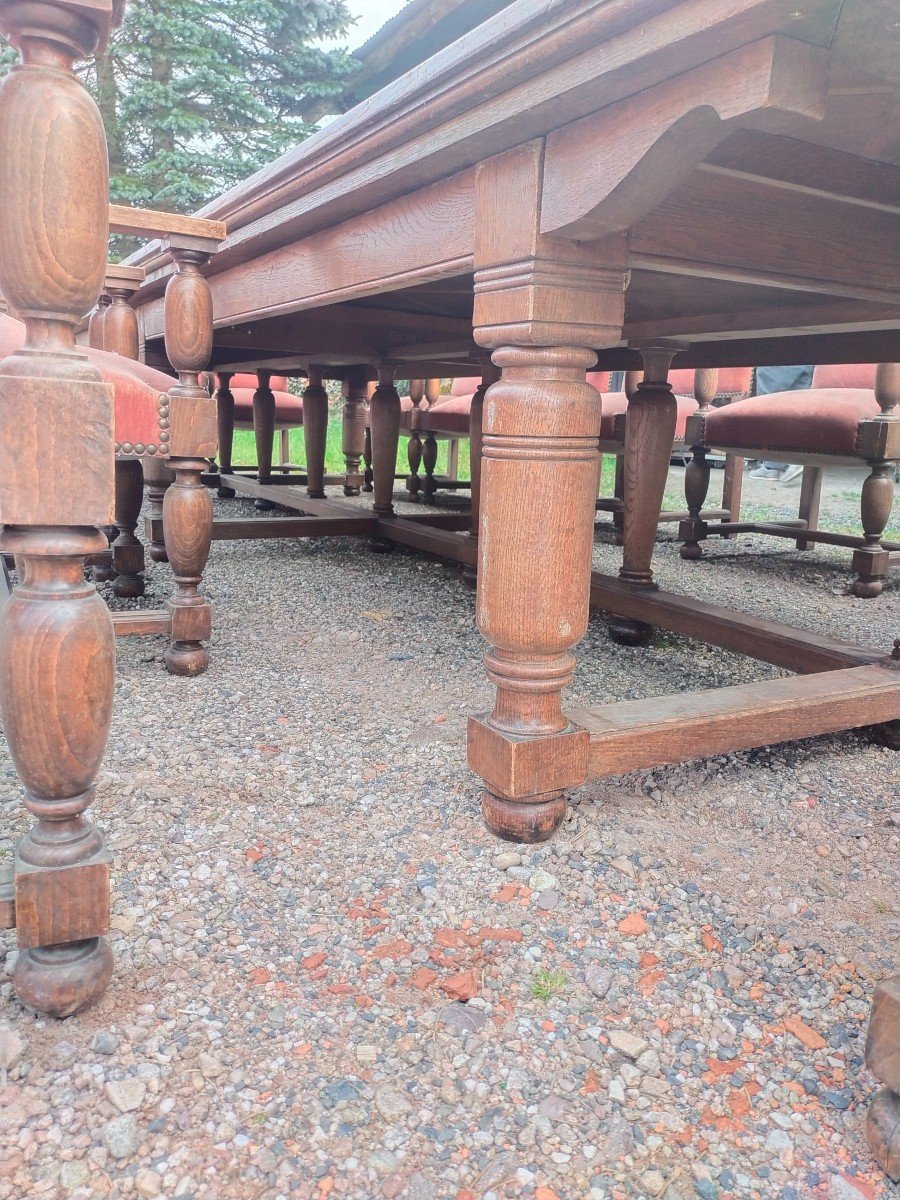 Grande Table De Château Avec 14 Fauteuils Année 1920 Parquet Chêne L:  4m50 X  L : 1m60-photo-5