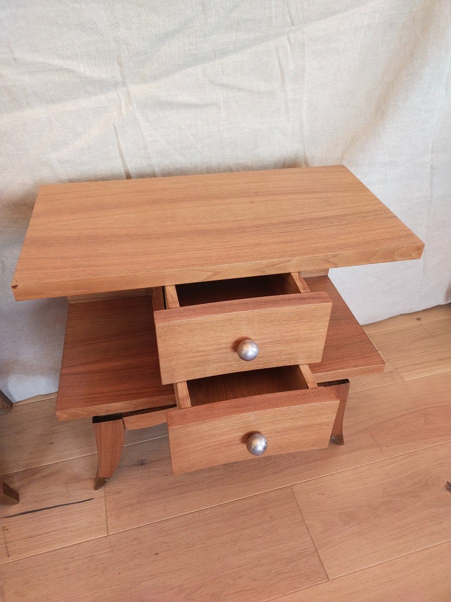 Pair Of Art Deco Blond Walnut Bedside Tables 1950s-photo-3