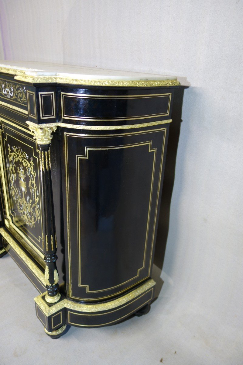 Support Unit Napoleon III Period. Brass, Mother-of-pearl, Ivory Marquetry-photo-2