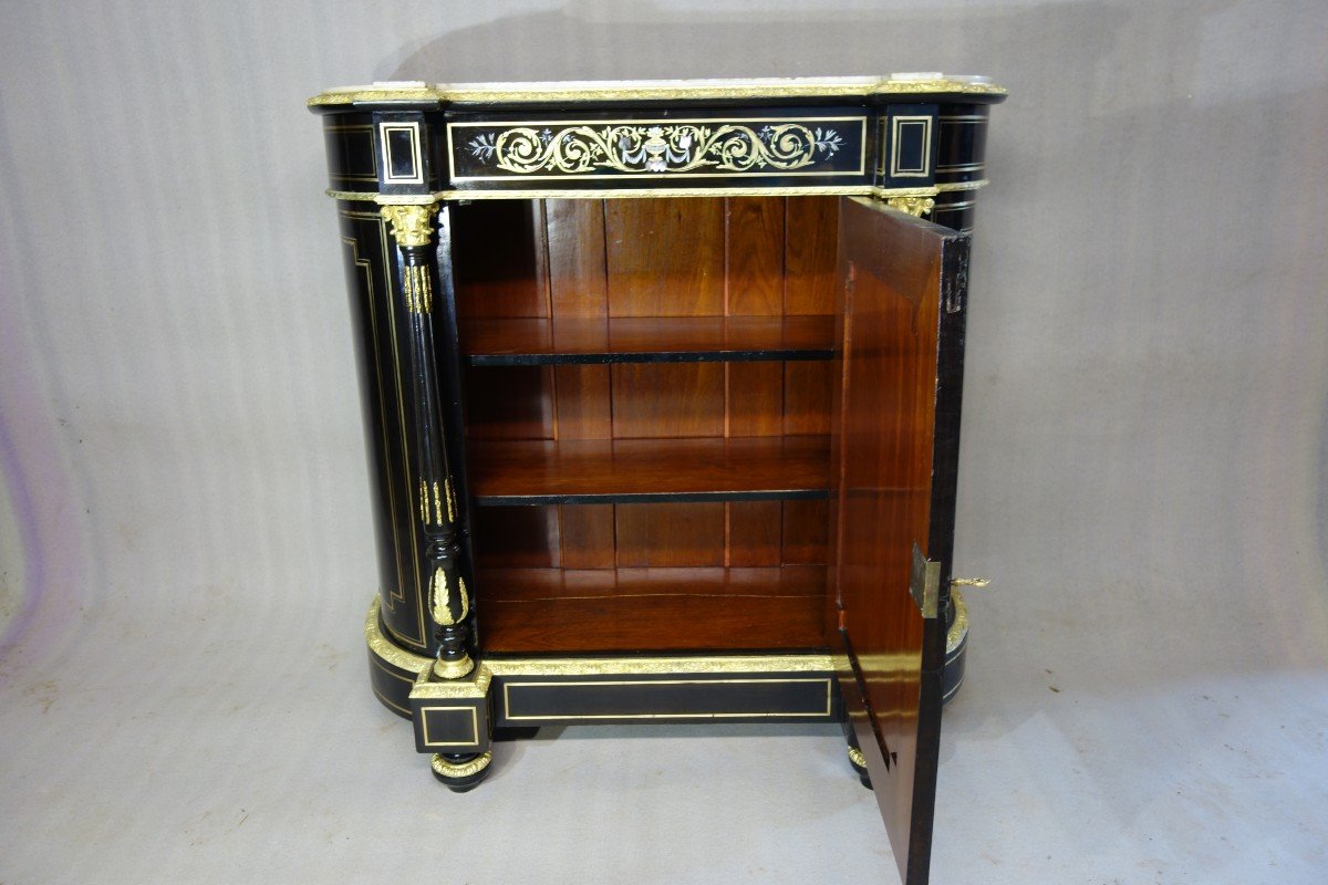 Support Unit Napoleon III Period. Brass, Mother-of-pearl, Ivory Marquetry-photo-4