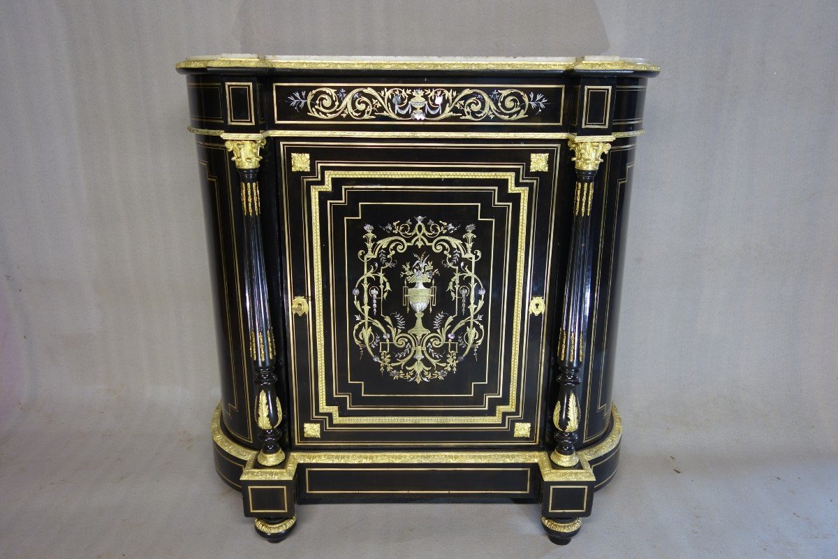 Support Unit Napoleon III Period. Brass, Mother-of-pearl, Ivory Marquetry-photo-1