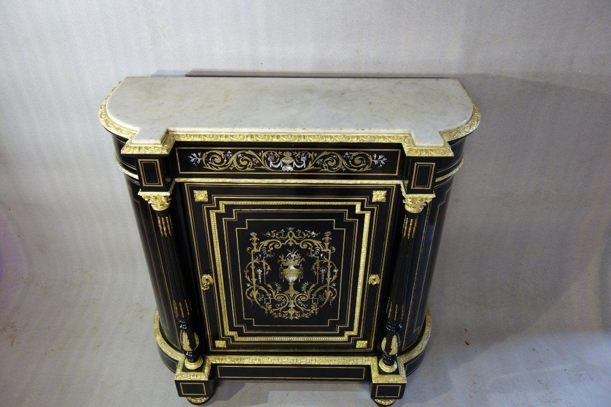 Support Unit Napoleon III Period. Brass, Mother-of-pearl, Ivory Marquetry-photo-5