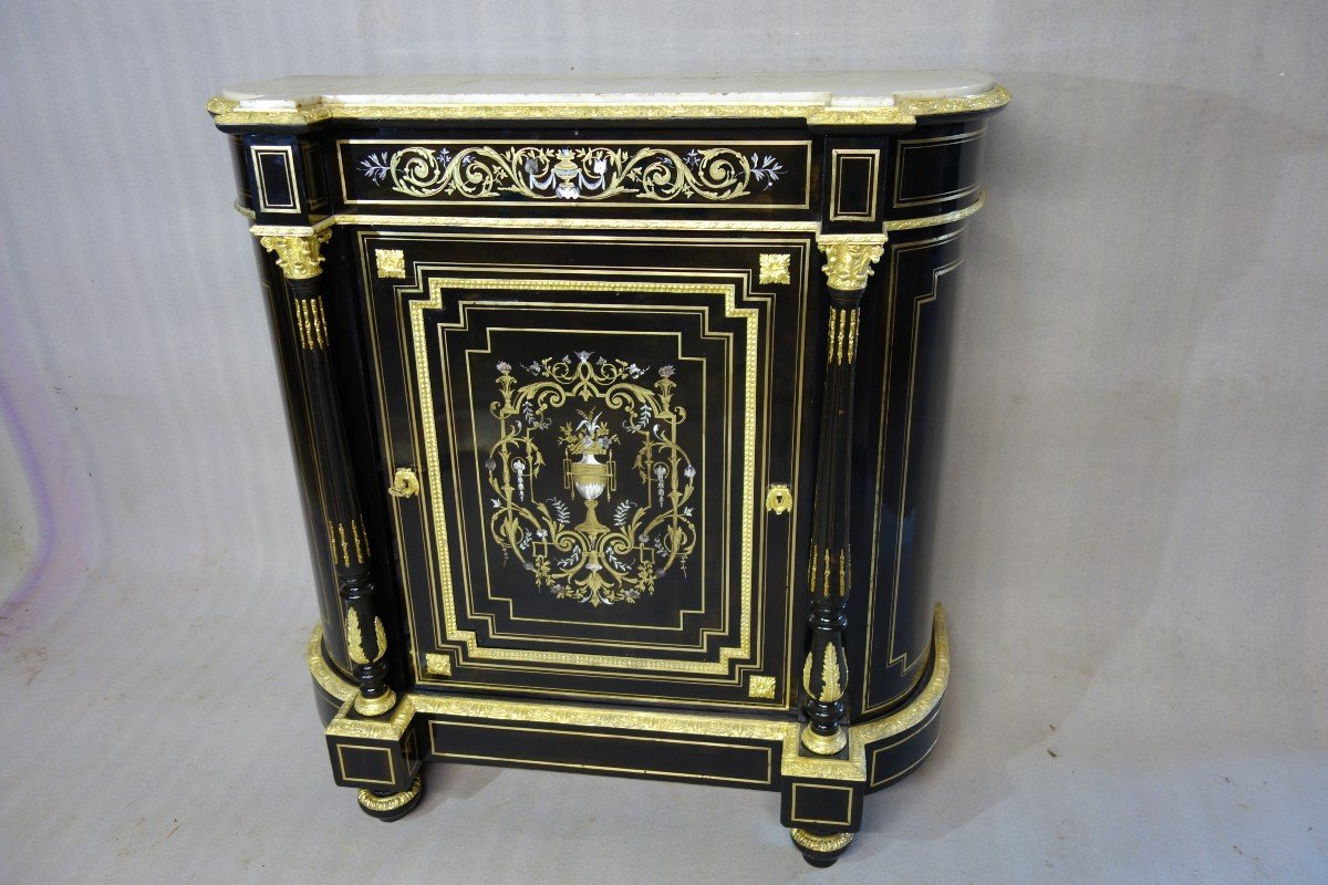 Support Unit Napoleon III Period. Brass, Mother-of-pearl, Ivory Marquetry