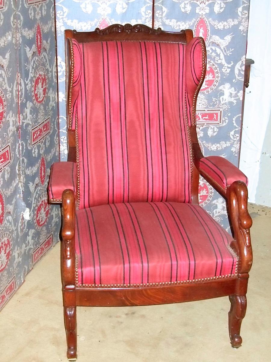 Fauteuil à Oreilles En Acajou, Epoque Restauration-photo-4