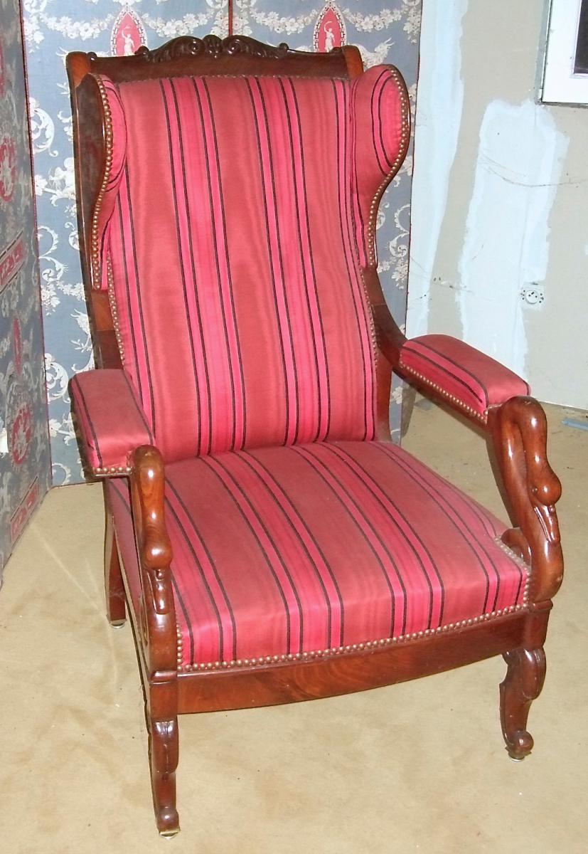 Fauteuil à Oreilles En Acajou, Epoque Restauration-photo-1