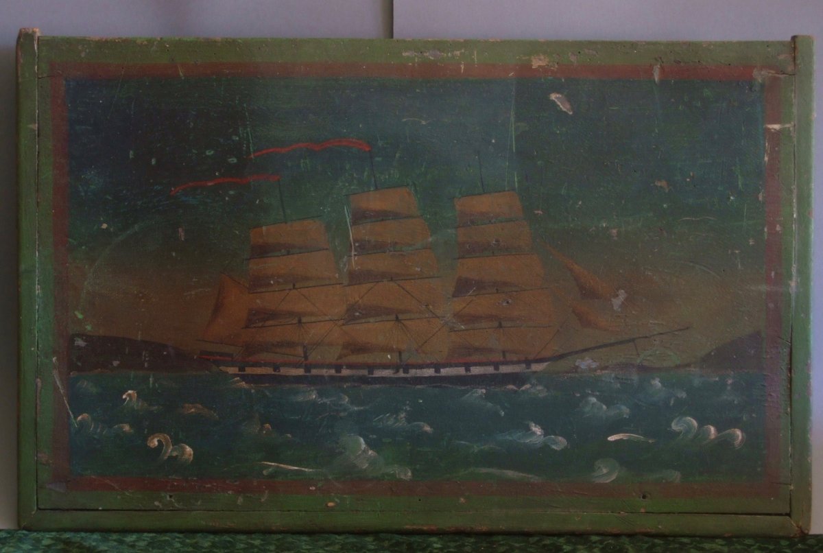 Painted Top Of A Sailor Chest / Folk Art XIXth-photo-3