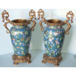 Pair Of Cloisonne Vases China Nineteenth