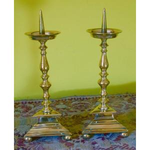Pair Of 17th Century Bronze Candle Holders