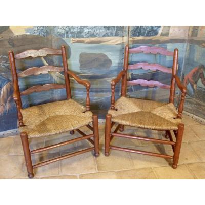 Pair Of Provence XVIIIth Straw Armchairs