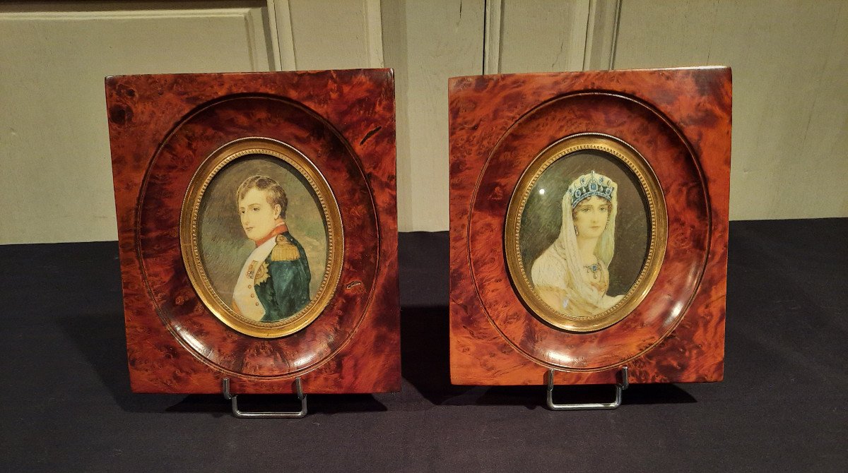 Pair Of 19th Century Miniatures Representing Napoleon I And Joséphine De Beauharnai-photo-1