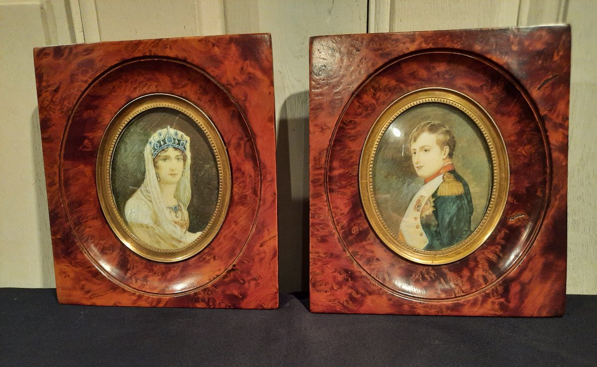 Paire De Miniatures D’époque XIXème Siècle Représentant Napoléon Ier Et Joséphine De Beauharnais-photo-4