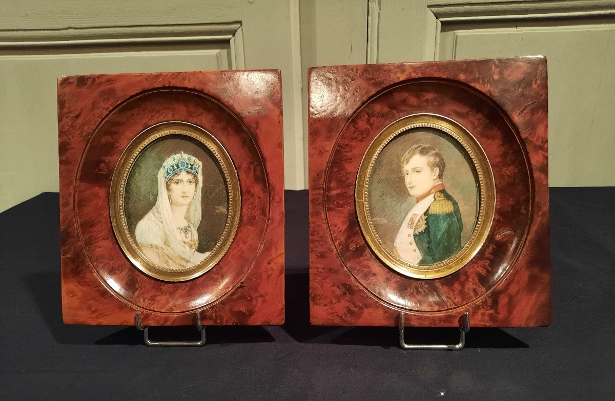 Paire De Miniatures D’époque XIXème Siècle Représentant Napoléon Ier Et Joséphine De Beauharnais