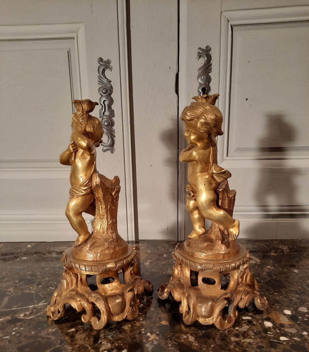 Pair Of Cherubs In Bronze Louis XV Style From The XIXth Century.-photo-2