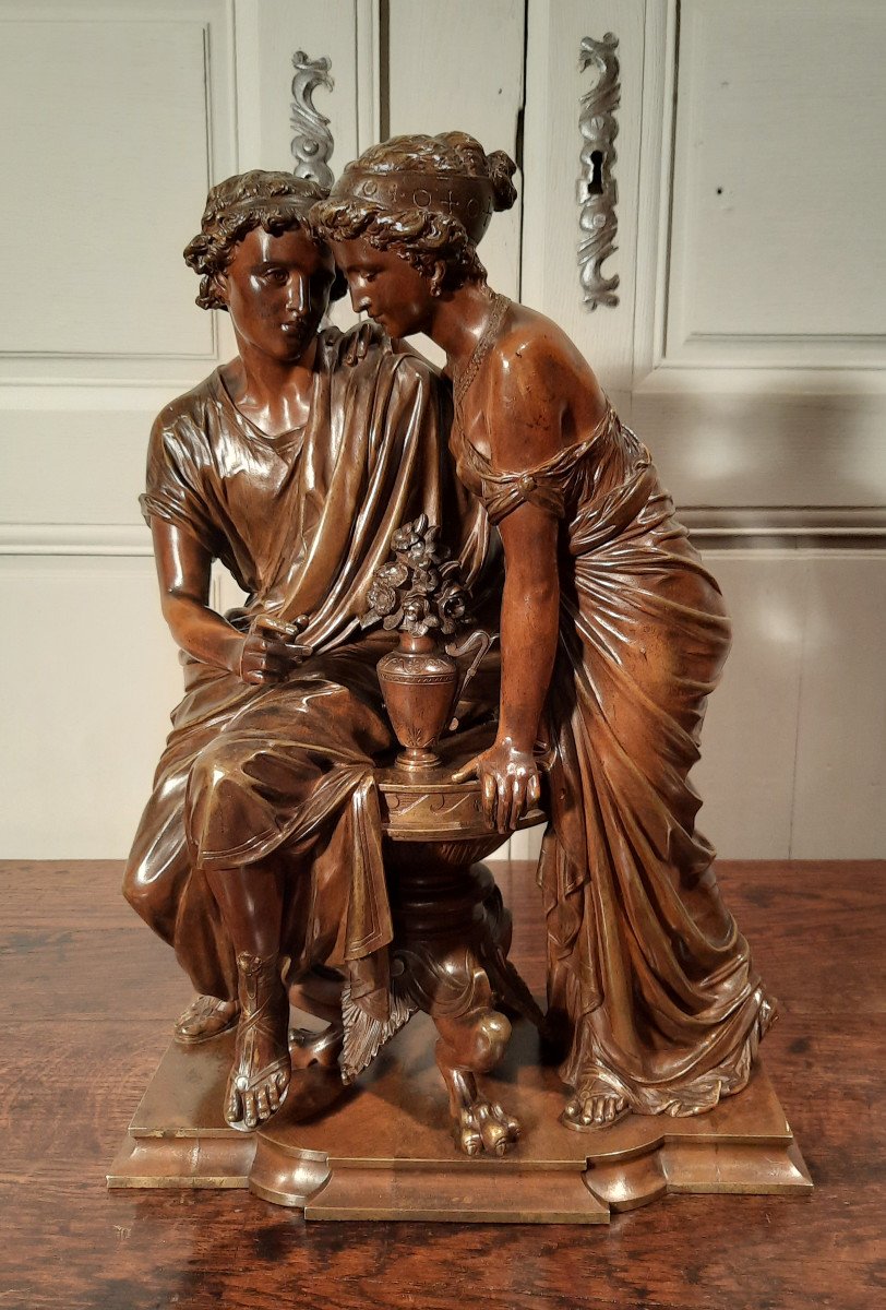 Bronze Sculpture Representing A Couple From Greco-roman Antiquity, From The 19th Century