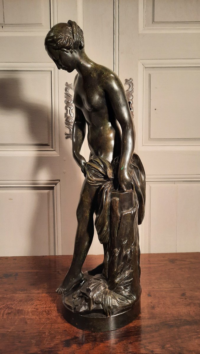 Sculpture En Bronze « La Baigneuse » Ou « Nymphe Descendant Du Bain », D’après Falconet.-photo-2