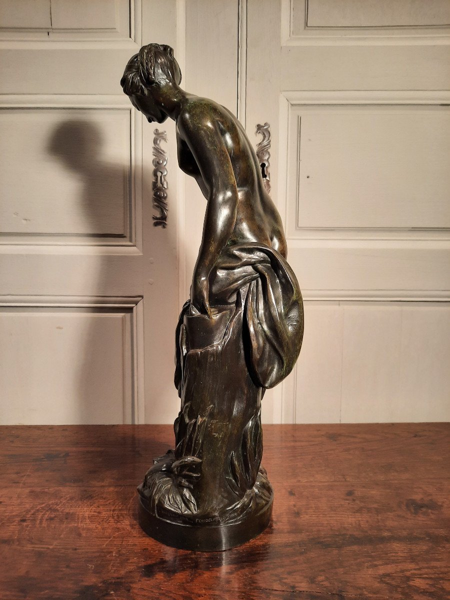 Sculpture En Bronze « La Baigneuse » Ou « Nymphe Descendant Du Bain », D’après Falconet.-photo-3