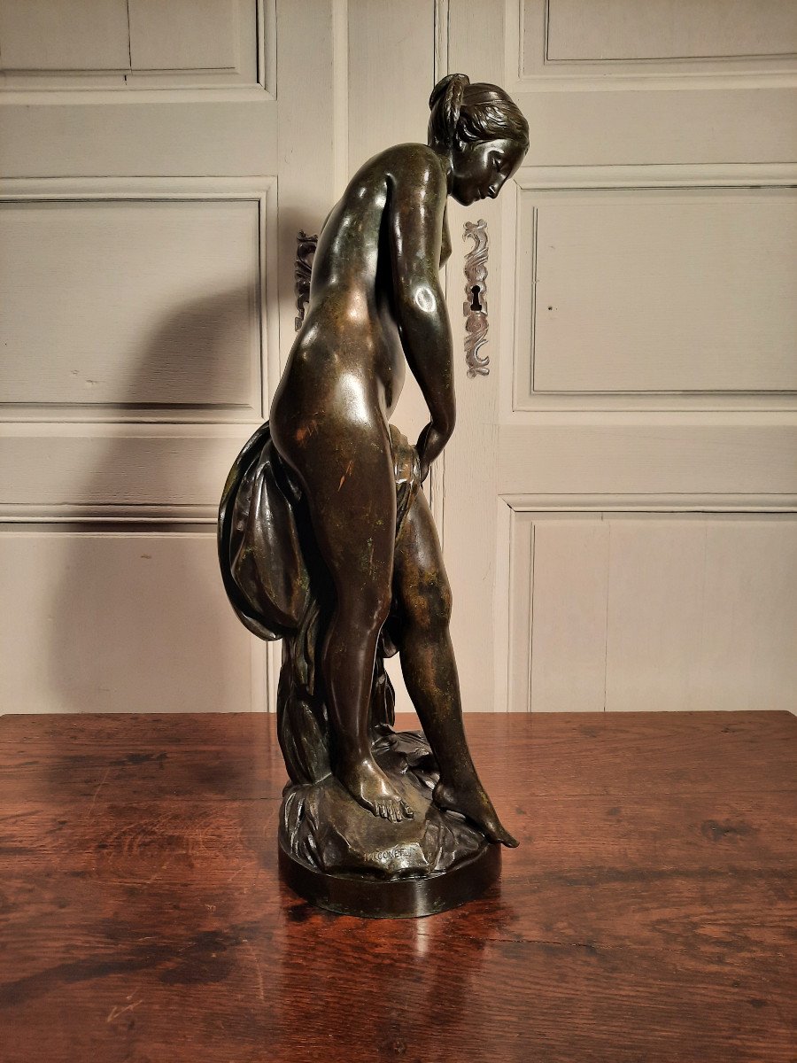 Sculpture En Bronze « La Baigneuse » Ou « Nymphe Descendant Du Bain », D’après Falconet.-photo-1