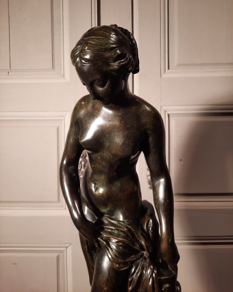 Sculpture En Bronze « La Baigneuse » Ou « Nymphe Descendant Du Bain », D’après Falconet.-photo-3