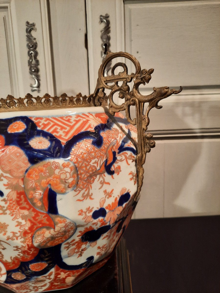 Imari Porcelain Planter With Bronze Mount, Napoleon III Period.-photo-3