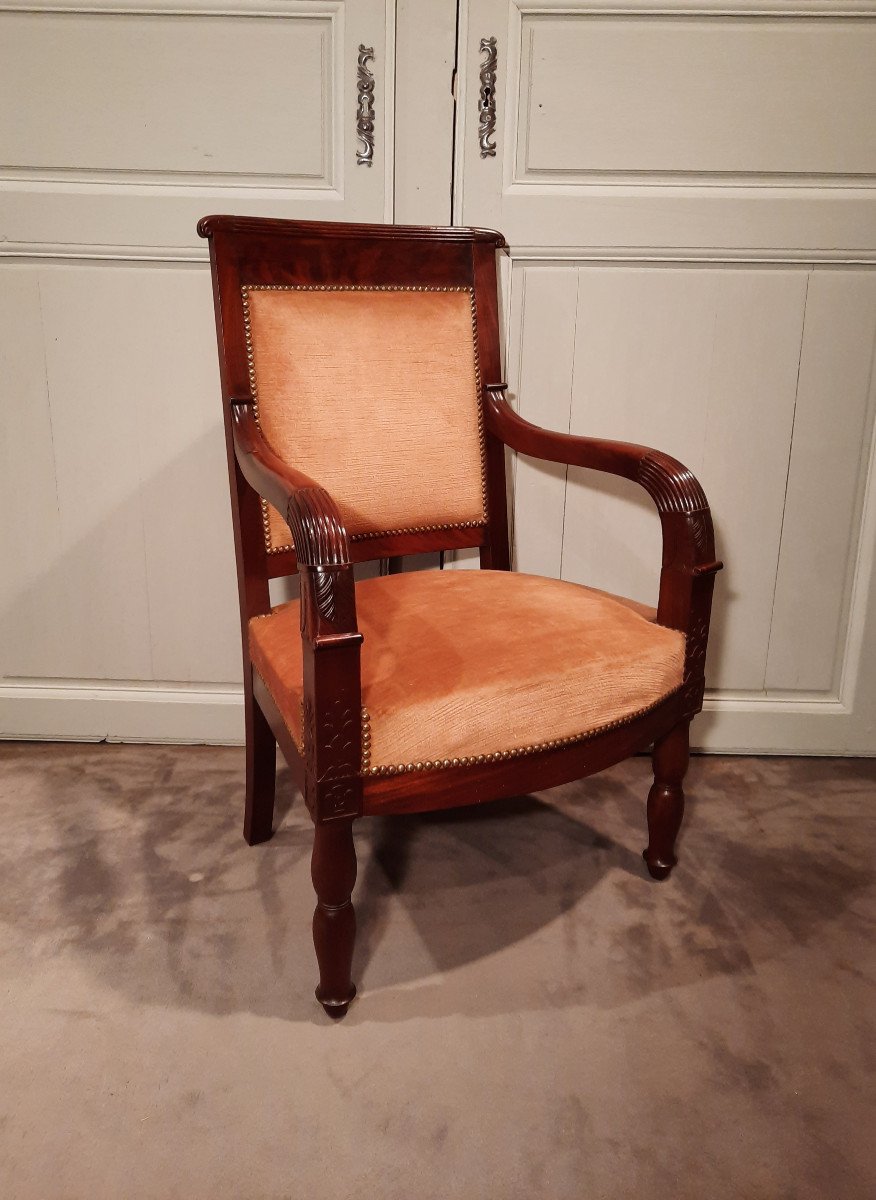 Suite Of Six Empire Period Mahogany Armchairs.-photo-6