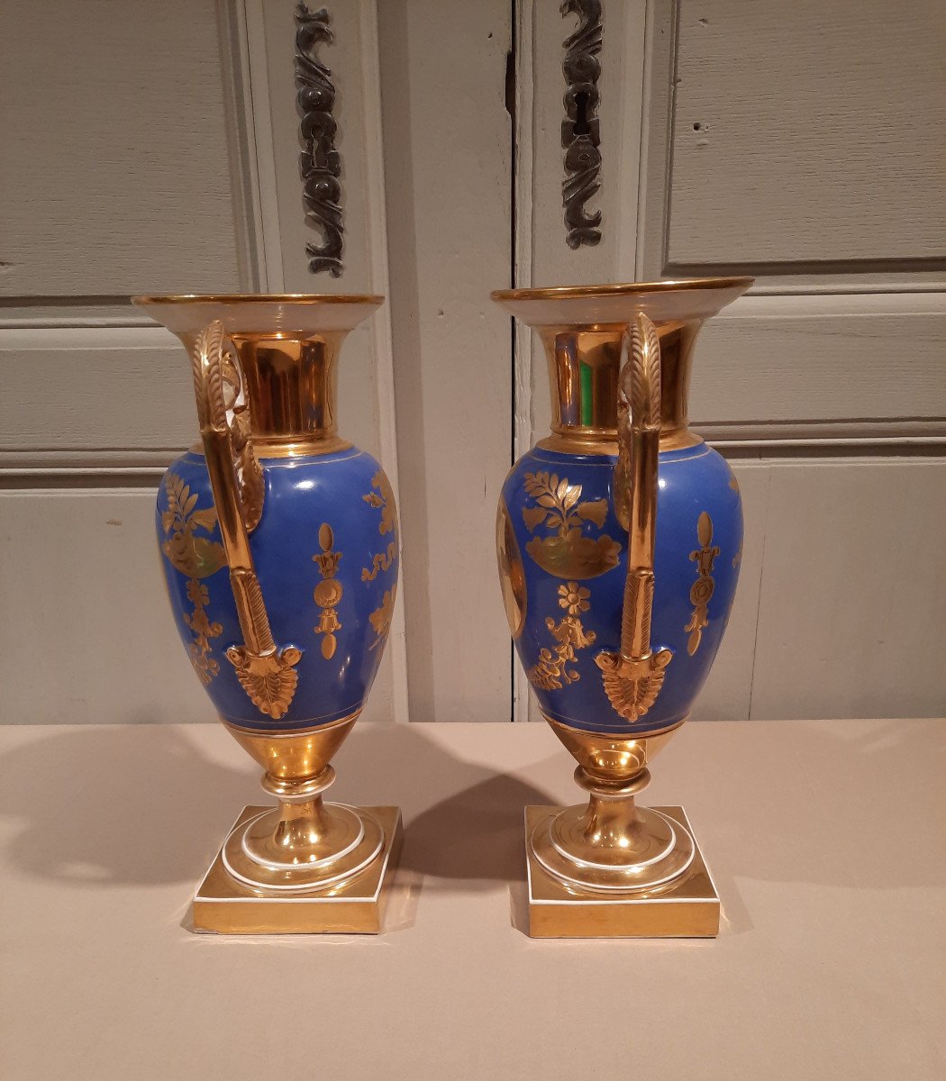 Paire De Vases Balustres En Porcelaine De Paris D’époque Louis-philippe.-photo-3