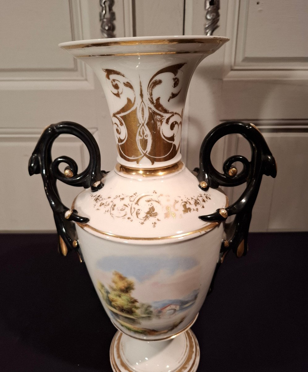 Paire De Vases Balustres En Porcelaine De Paris D’époque Napoléon III.-photo-3