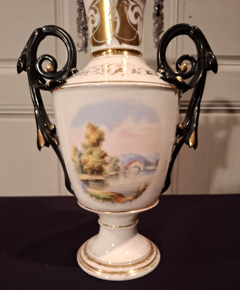 Paire De Vases Balustres En Porcelaine De Paris D’époque Napoléon III.-photo-4