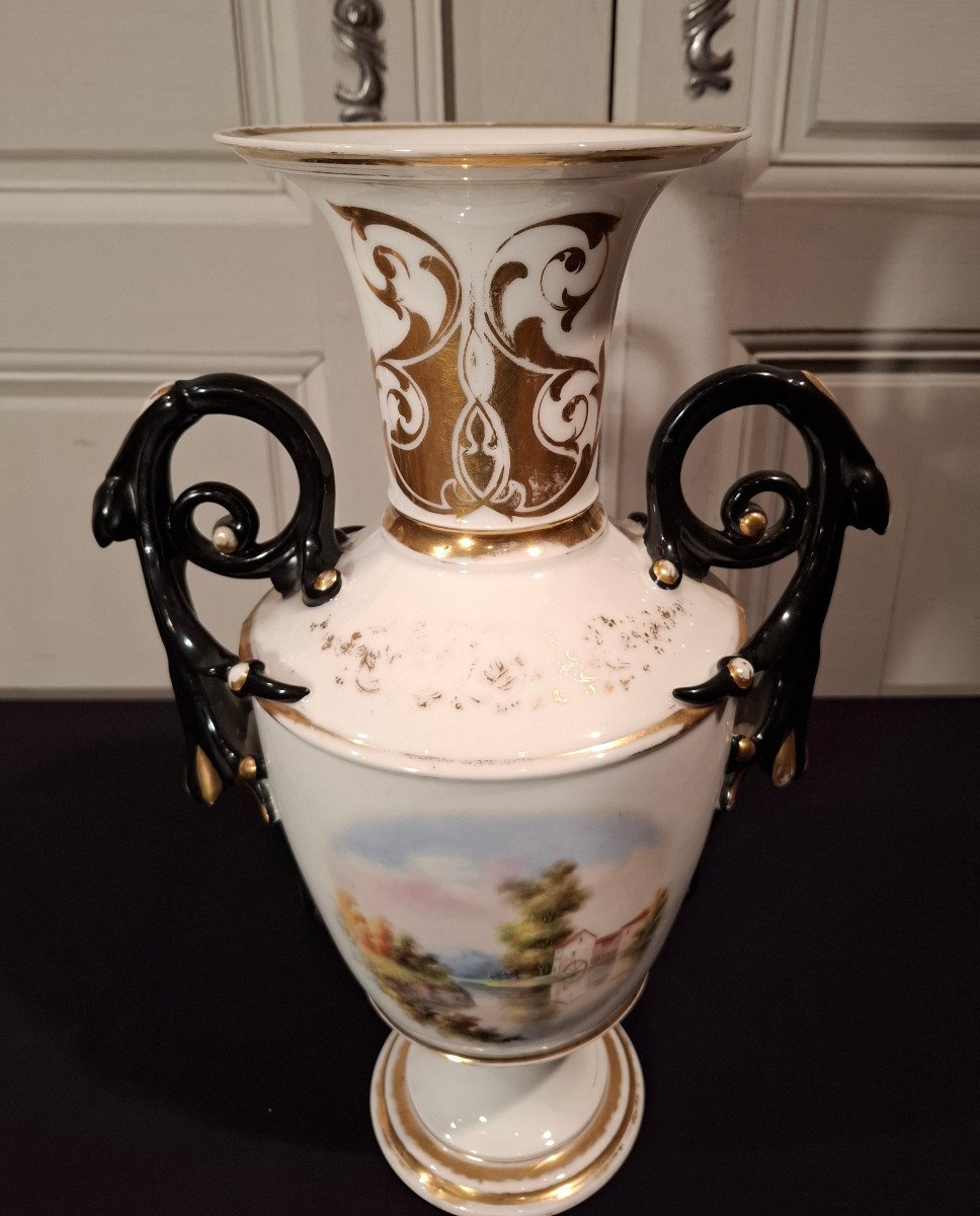 Paire De Vases Balustres En Porcelaine De Paris D’époque Napoléon III.-photo-5